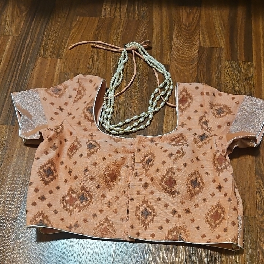 Peach Patterned Saree/lengha Blouse